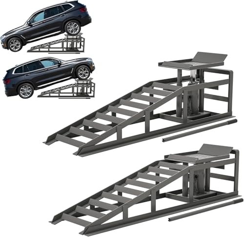 2 Pack Hydraulic Car Ramps 5T 10000lbs Low Profile Lift Height 11.61-16.21 Inches Q93442