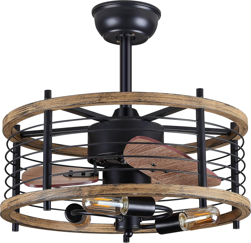 20-inch Caged Ceiling Fan with Light, Reversible, Remote, Bladeless E289