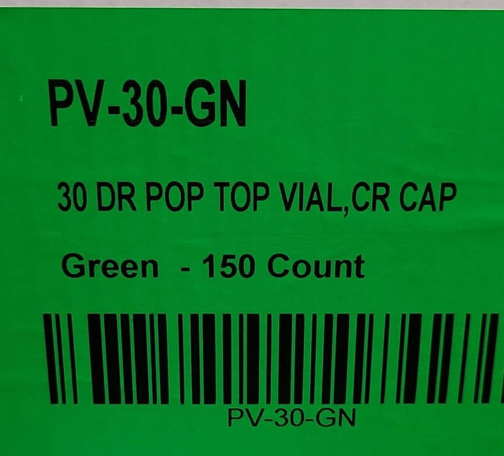 150 Pc Green 30 Dram Pop Top Vial Child Resistant Cap Rx Vial C95356