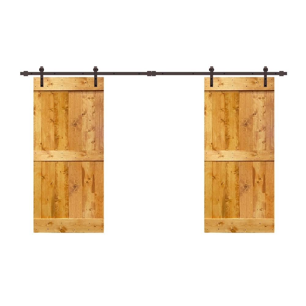 Sage Green Stained Solid Pine Wood Interior Double Sliding Barn Door with Hardware Kit W148531