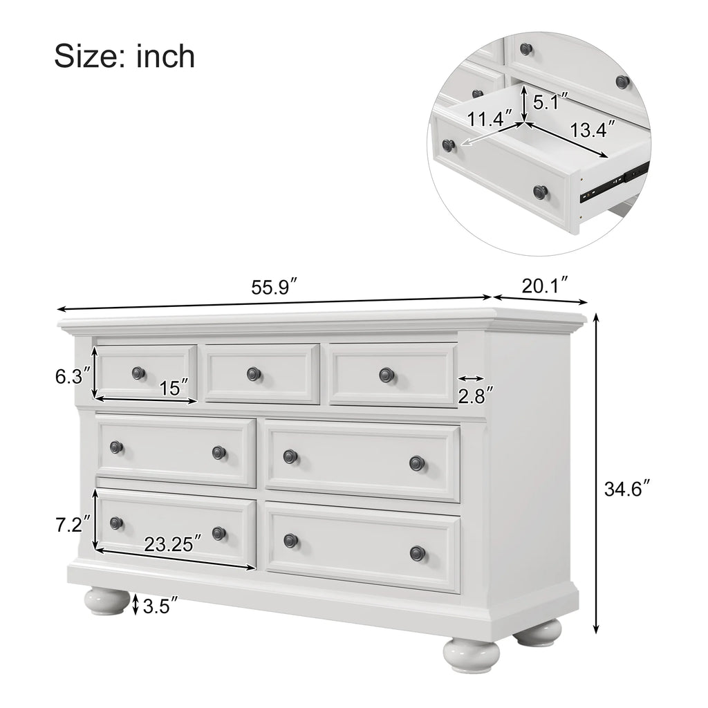 White Solid Wood Seven-Drawer Dresser C355095