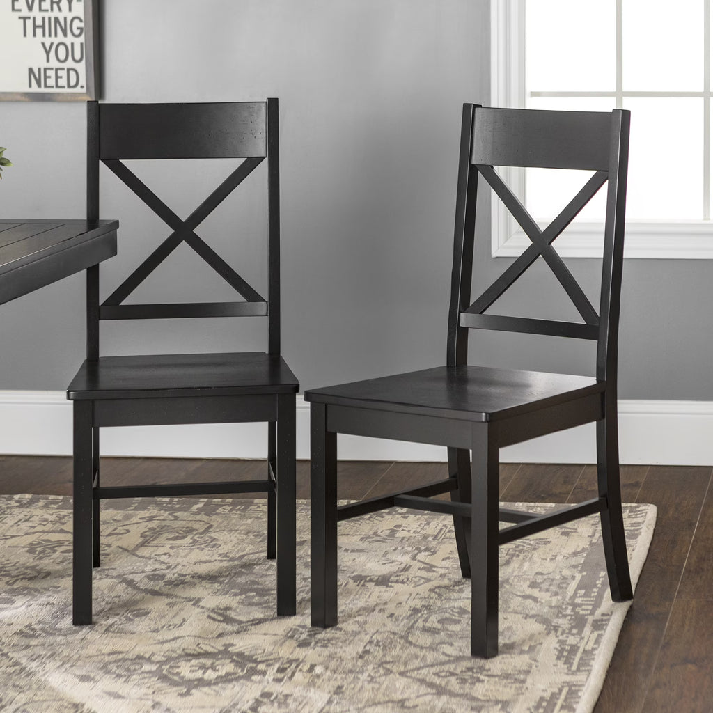 Antique Black Wood Dining Chairs, Set of 2 D3042