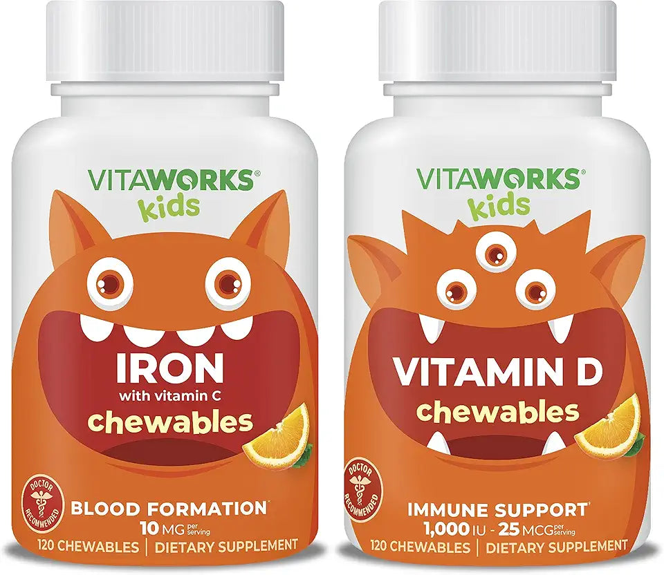 10mg Iron + Vitamin C + 1000 IU Vitamin D3 Chewables Bundle A78378