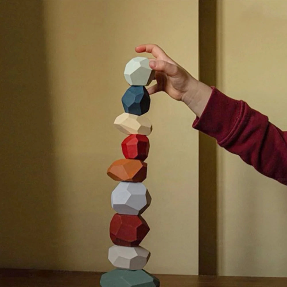 Kids Wooden Colored Balancing Stone Stacking Building Block Toy J4329