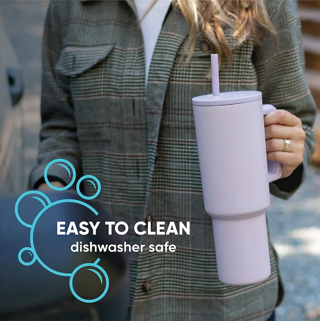 Insulated Stainless Steel Tumbler with Handle and Straw Lid 40oz P131