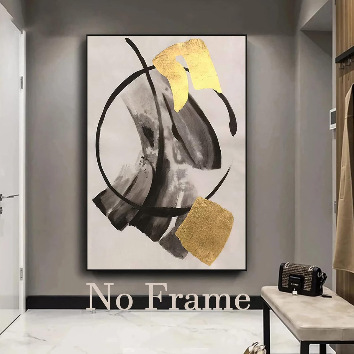 Black Gold Grey Abstract Painting Oversized Canvas Art 20x28in Unframed Pack of 2 B731