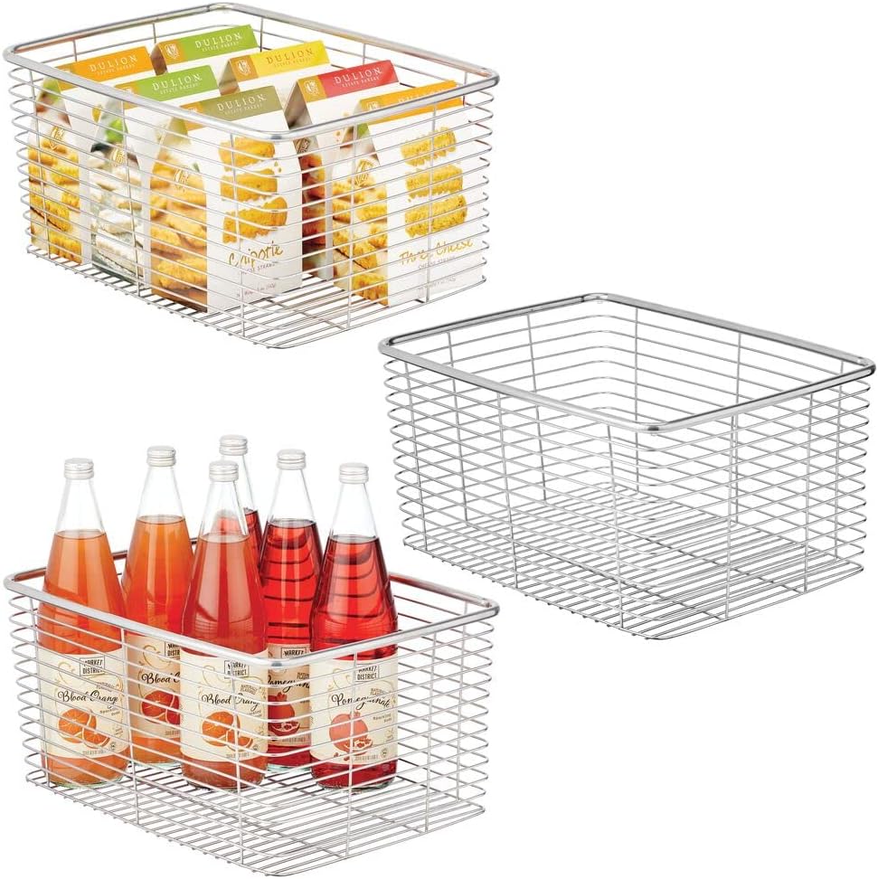 Metal Wire Food Organizer Storage Bin Basket, 3 Pack, Bronze V173