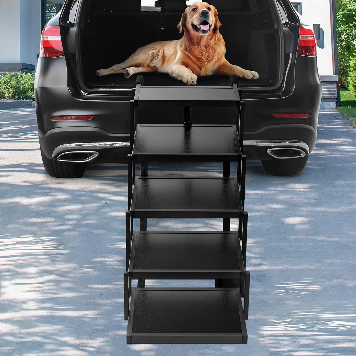 Foldable Aluminum 5 Step Dog Stairs with Nonslip Surface, Pack of 2 G56944