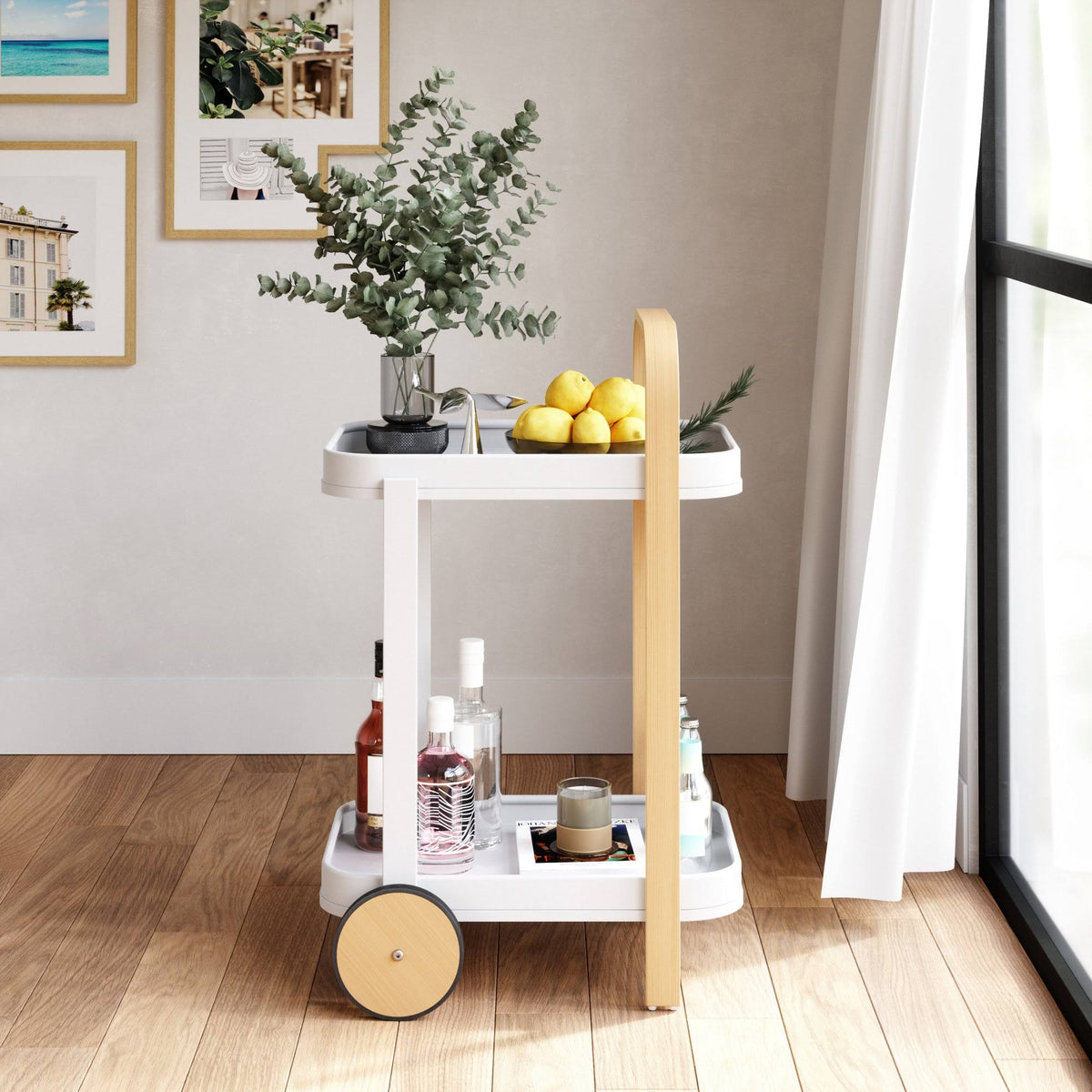 White-Natural Bar & Serving Cart N999