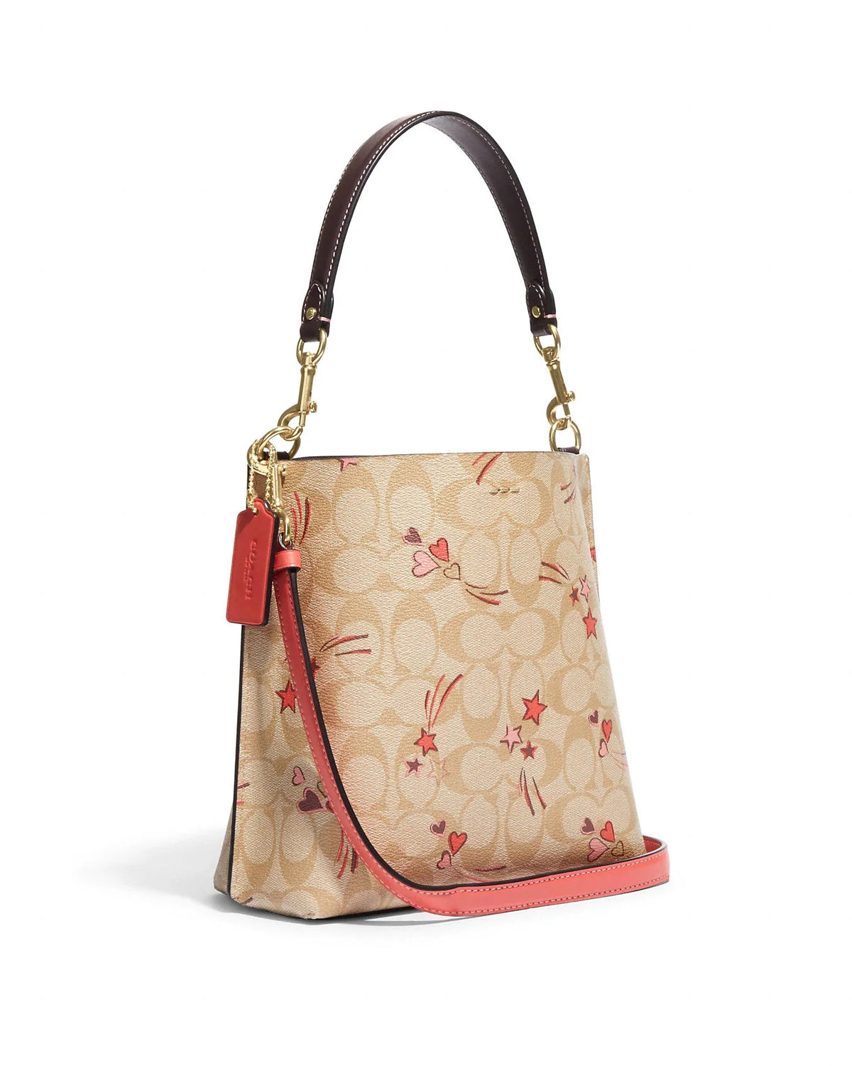 Signature Canvas Bucket Bag with Heart and Star Print G7883