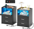 Black Set of 2 LED Nightstand with Charging Station J551935