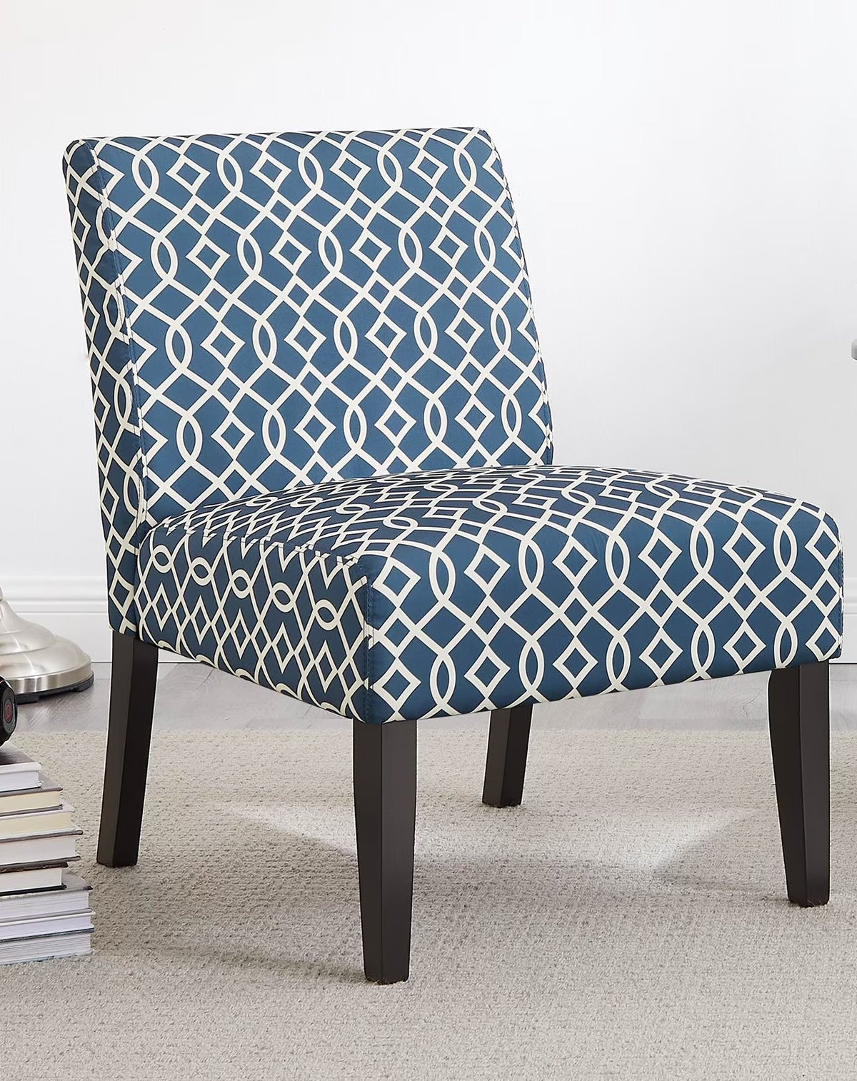 3pc Blue Fabric Upholstered Side Table and 2 Chairs A84778