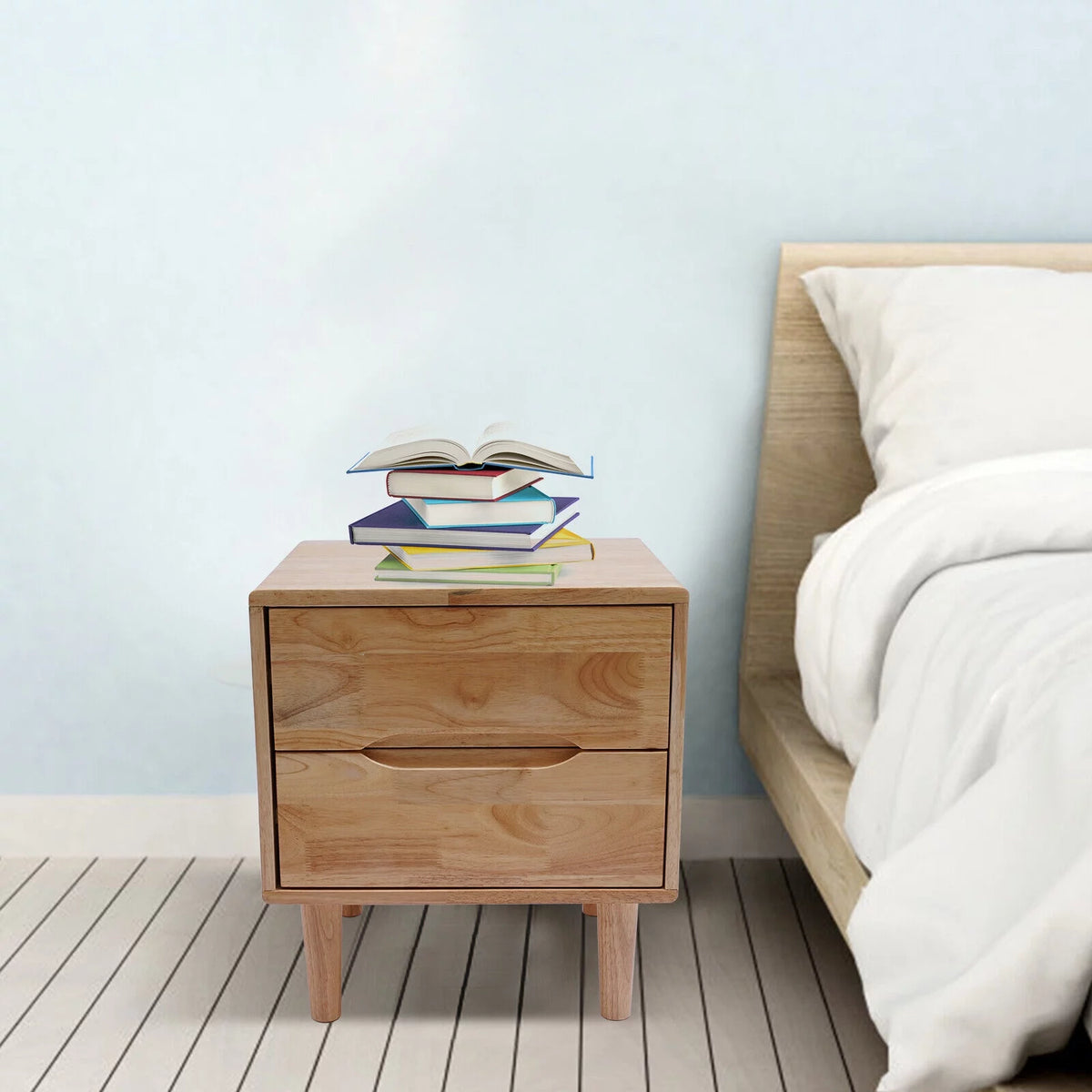 Mid Century Wood Nightstand with 2 Drawers R1275