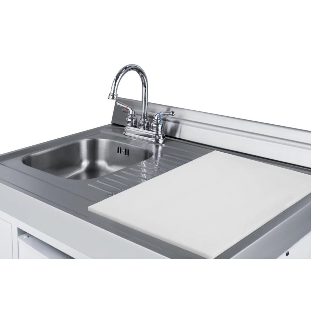 Combination Kitchenette with Refrigerator-Freezer, Sink, Storage Cabinet, and Gas Range U99424