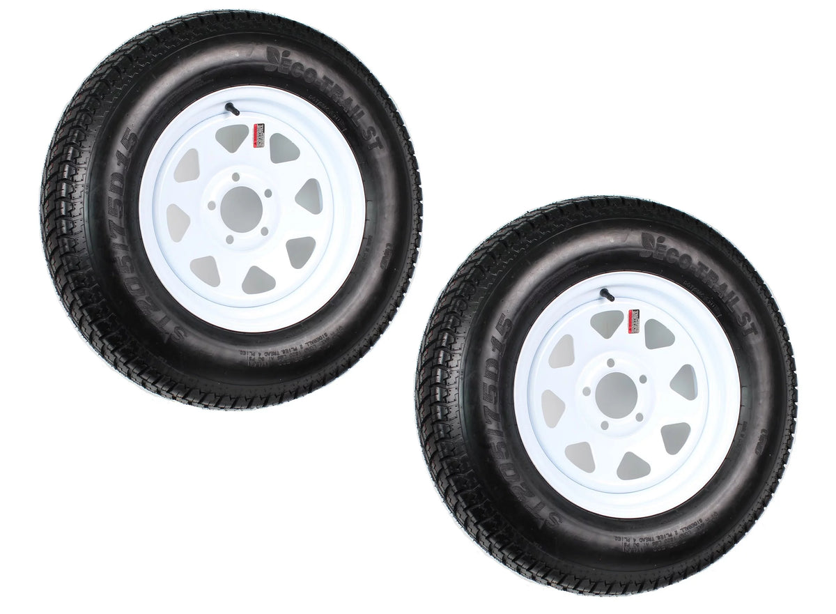 2-Pk Trailer Tire On Rim ST205/75D15 LRC 5 Hole White Spoke Wheel B6300