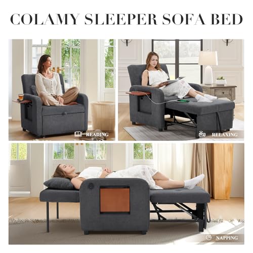 Lightgrey Fabric Convertible Sleeper Sofa Bed with USB Port B58477