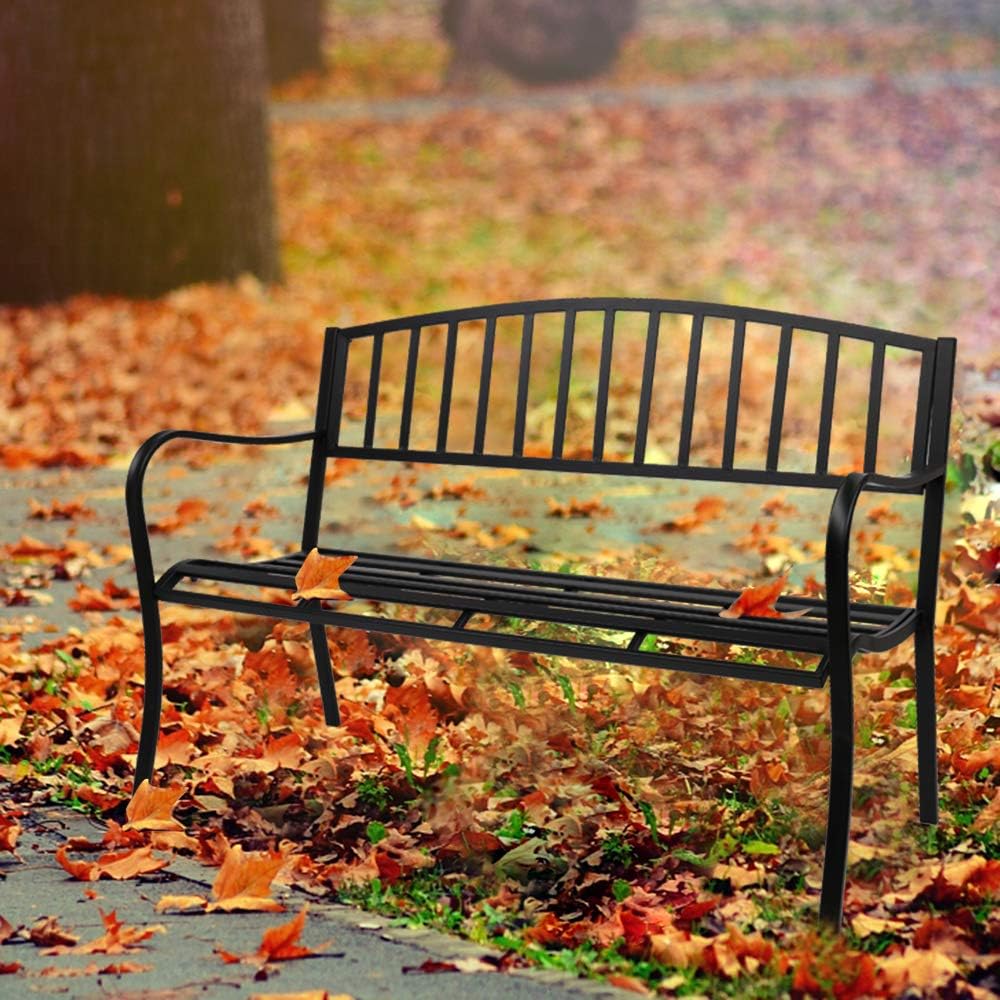 Black Powder Coated Cast Iron Steel Patio Bench K152166