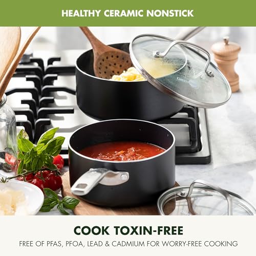 Black 3QT Hard Anodized Ceramic Nonstick Saucepan Pot with Lid L59954