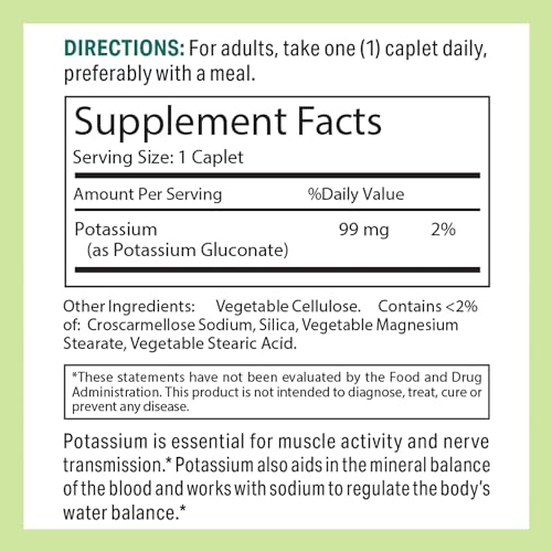 Potassium 99 mg Vegetarian Dietary Supplement 250 Caplets Y250