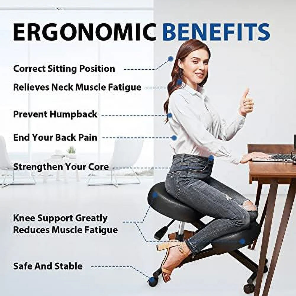 Height Adjustable Kneeling Chair with Foam Cushions and Casters X226976