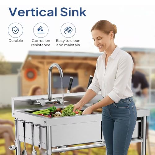 Stainless Steel Freestanding Utility Sink with Workbench Drawer W282429
