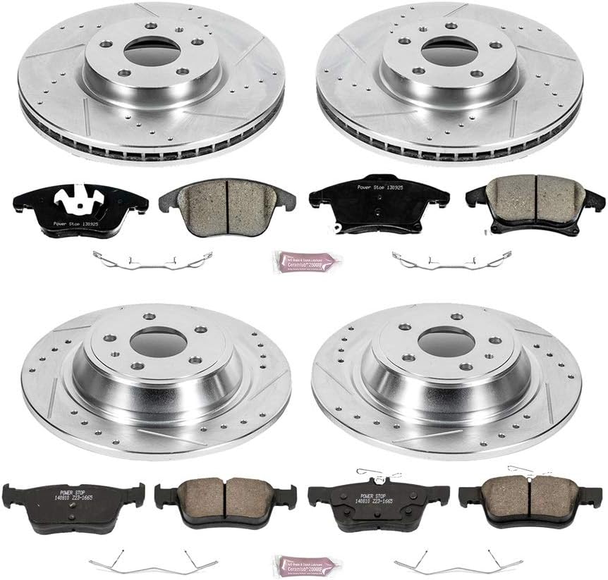 Front and Rear Carbon Fiber Brake Pads with Drilled & Slotted Brake Rotors Kit A20913