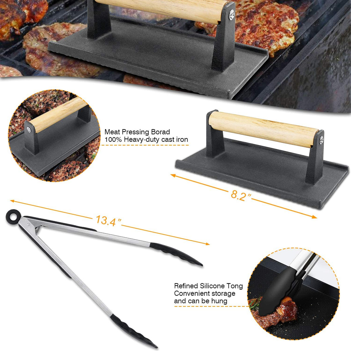 Griddle Tool Set Flat Top Grill Accessories Kit with 304 Melting Dome Lid, Spatulas, Scraper, Egg Rings, Burger Press Carrying Bag & Squirt Bottles G350