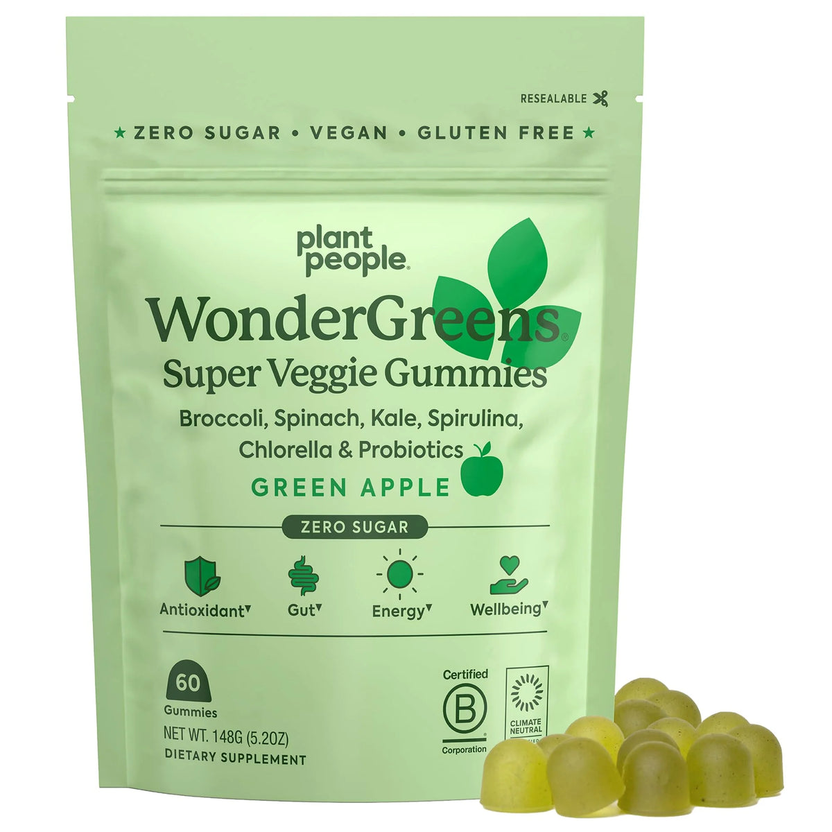 Green Apple Flavor Veggie Gummies with Probiotics 60 Count U5492