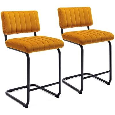 Set of 2 Velvet Barstools with Solid Metal Legs X4502