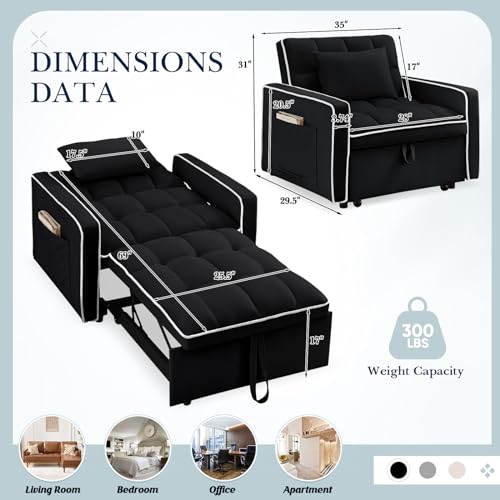 Beige Velvet Convertible Chair Bed P837580