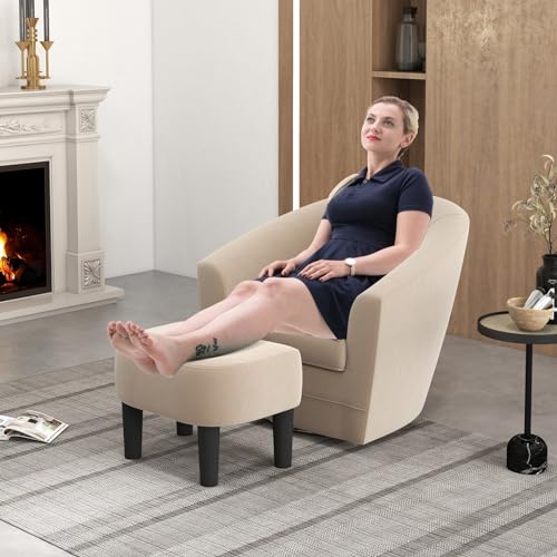 Swivel Accent Chair with Ottoman Set of 2, Soft Velvet Barrel Chair with Footrest B28672