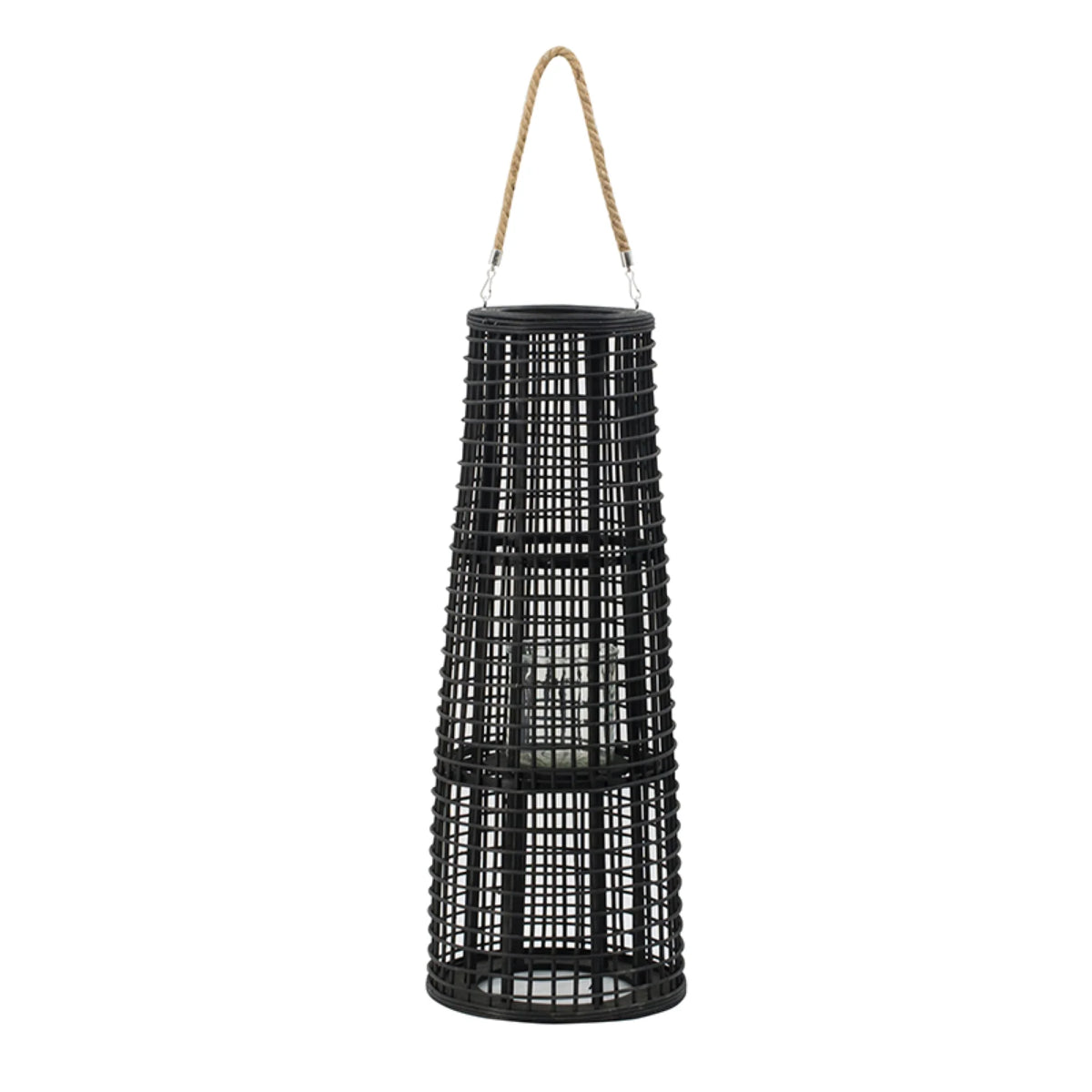 Black Tapered Candle Lantern with Handle T261