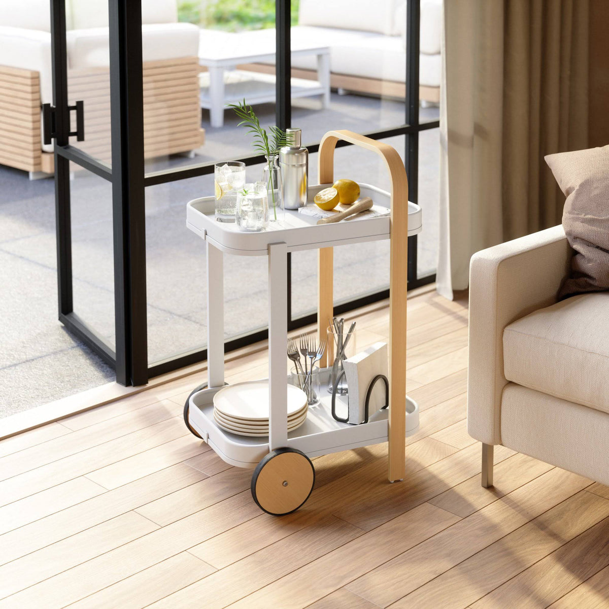 White-Natural Bar & Serving Cart N999
