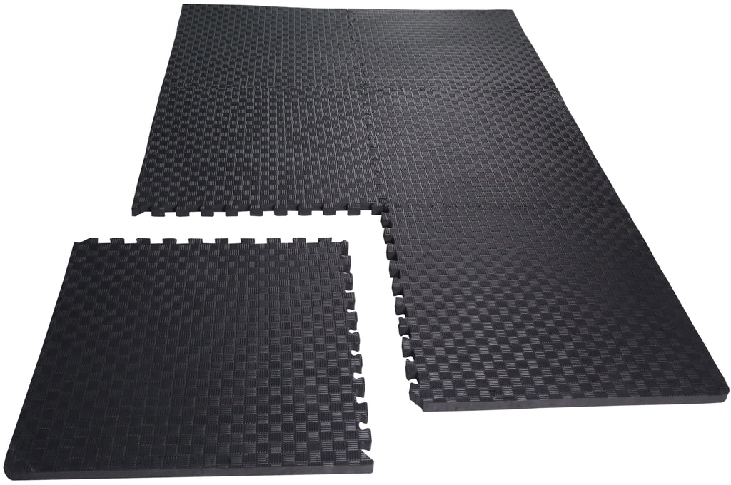 1 In. Thick EVA Foam Interlocking Exercise Mat, 6 Piece, Black J92916