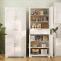 White Tall Kitchen Pantry Storage Cabinet with Adjustable Shelves, 1 Drawer, 4 Doors U827