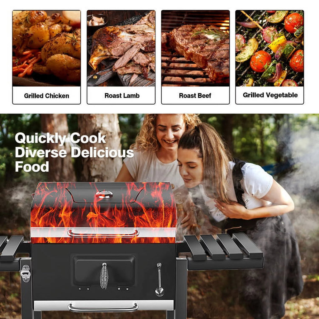 24 Charcoal Grill with Side Shelf and Wheels V792