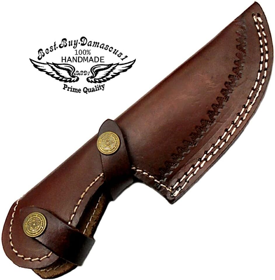 Damascus Steel Hunting Knife with Leather Sheath T4046
