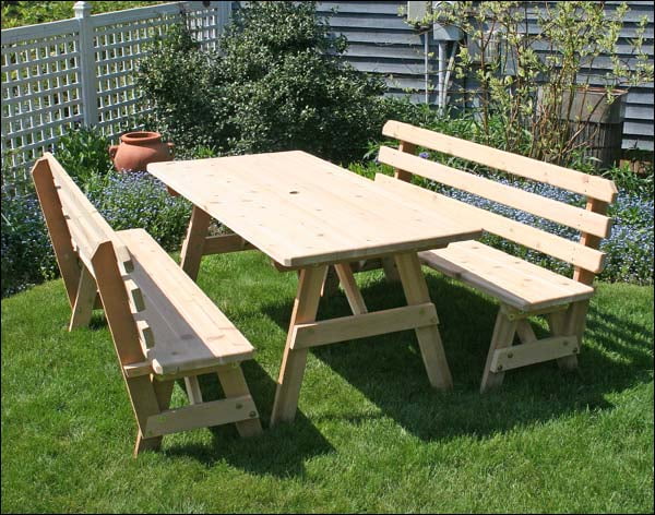 Red Cedar 4' Picnic Table with 2 Backed Benches C331