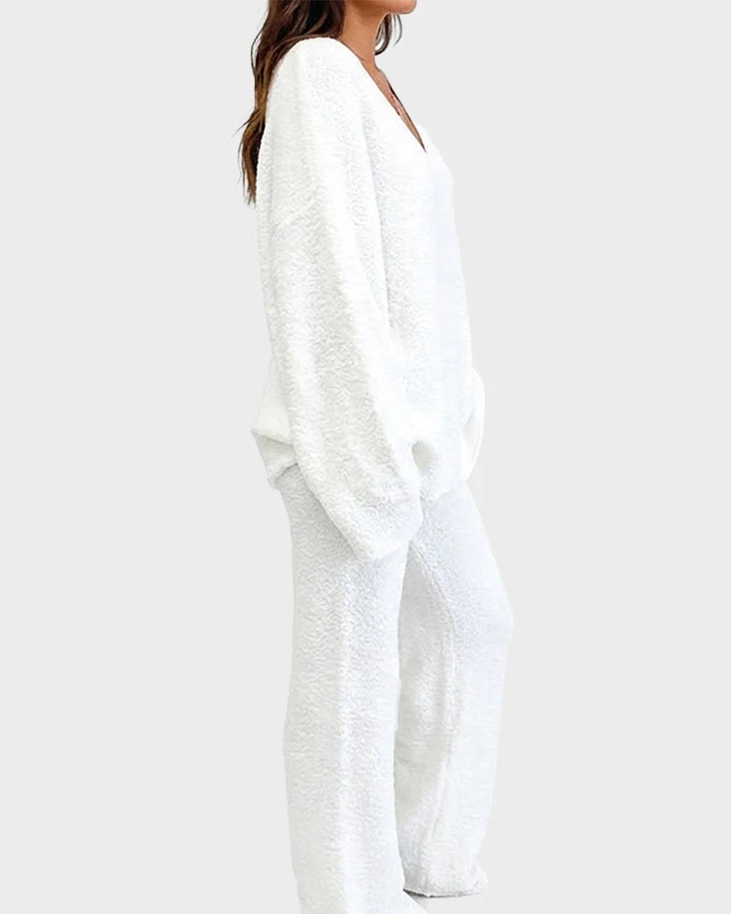 Soft Fuzzy V-Neck Loungewear Set P9155