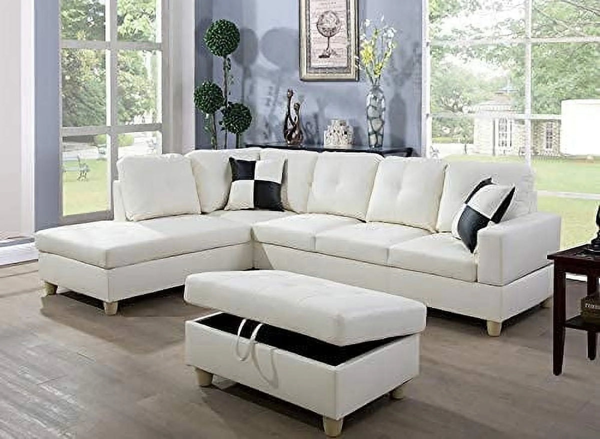 Cream Left Facing Sleeper Sectional with Storage Ottoman M725324