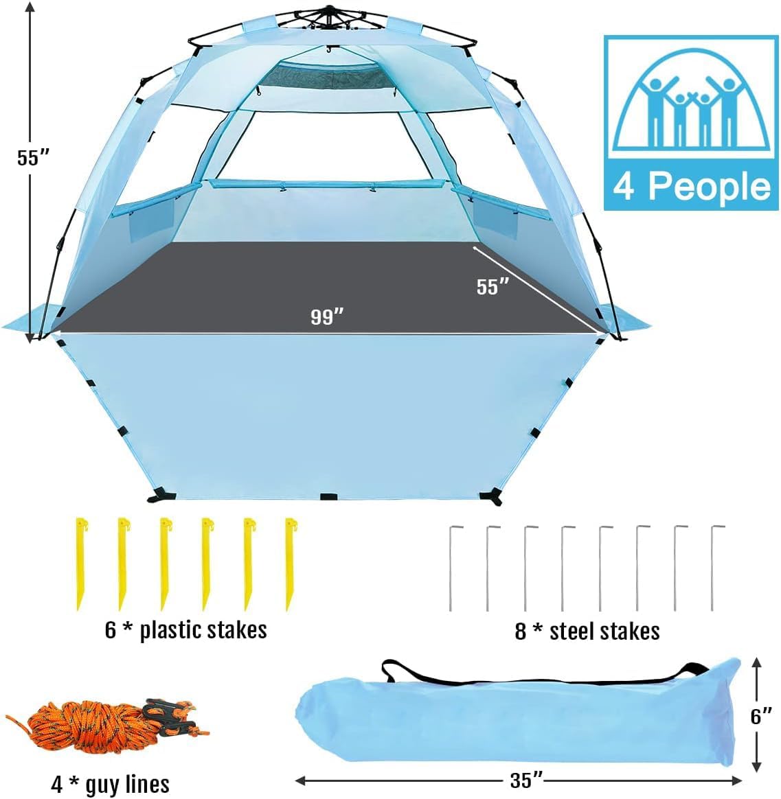 Light Blue Pop Up Beach Tent with Carrying Bag N279