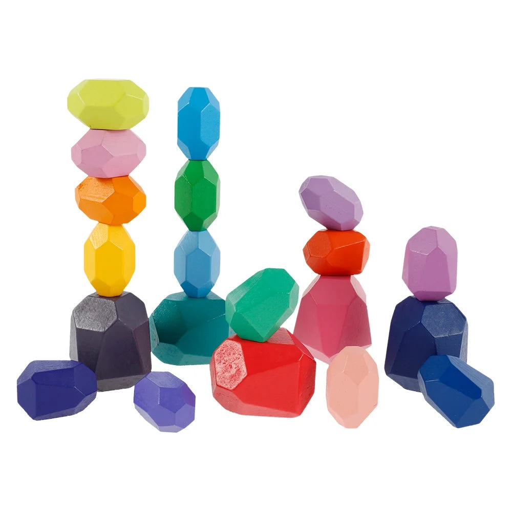 Kids Wooden Colored Balancing Stone Stacking Building Block Toy J4329