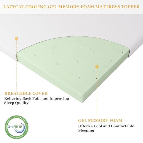 Twin XL Size Cooling Gel Memory Foam Mattress Topper with Removable Washable Cover T508
