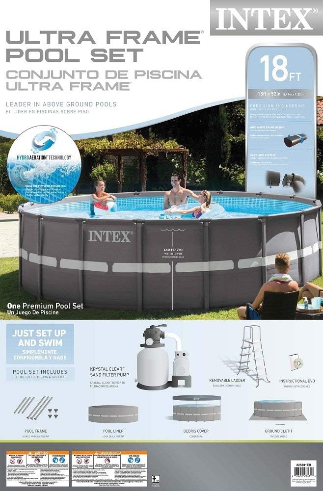 18ft x 52in Ultra Frame Pool Set with Sand Filter Pump, Ladder, Ground Cloth & Pool Cover W9034