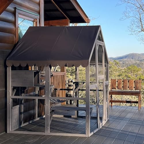 Cat House Outdoor Catio Kitty Enclosure with Wooden Cat Cage Condo Indoor Playpen with Platforms, 70 Inch H5237