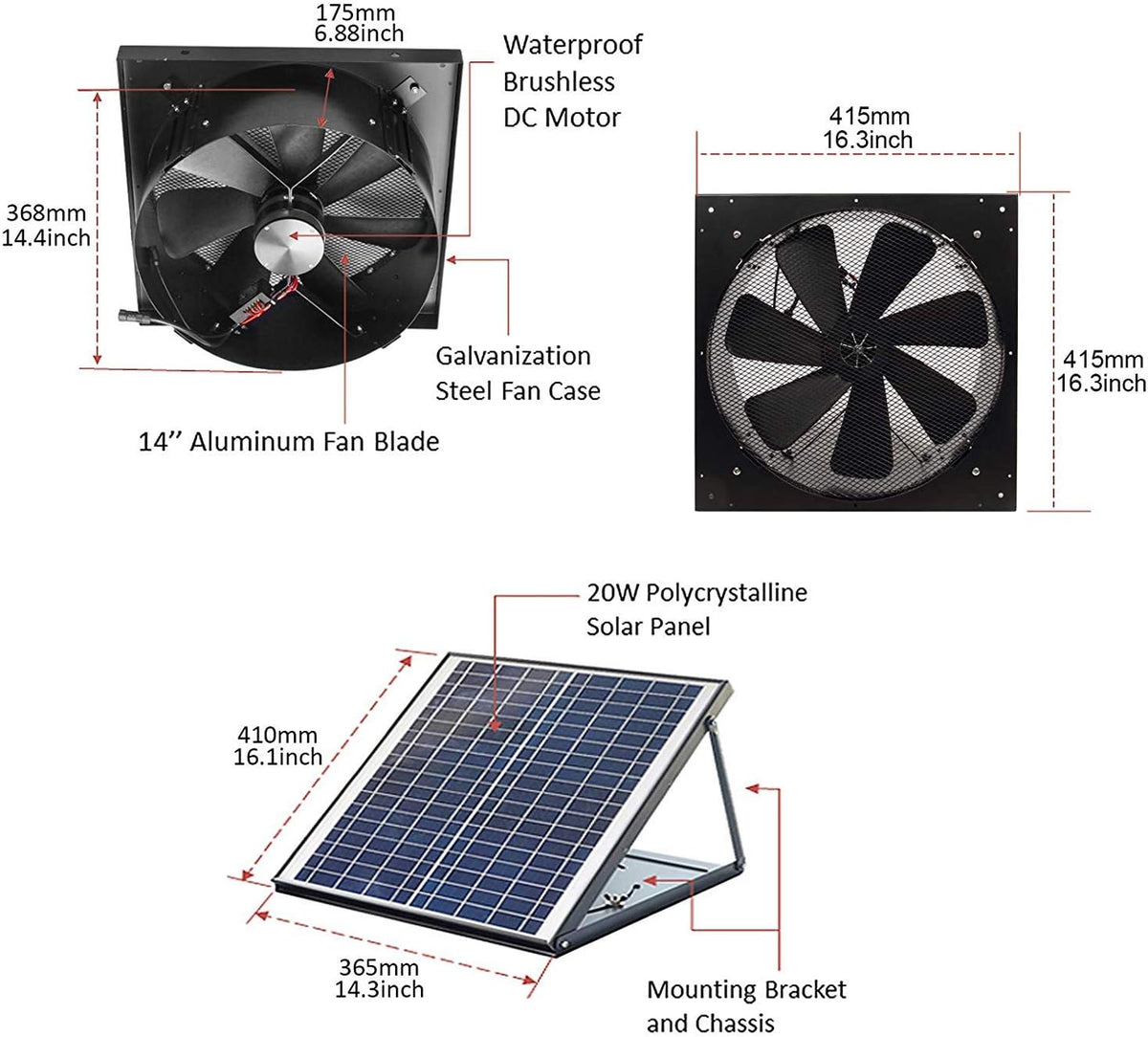 Solar Powered Exhaust Fan with Thermostat A331