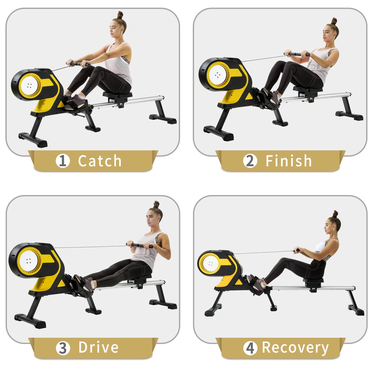 Magnetic Rowing Machine with LCD Monitor, 46 Slide Rail, Compact Folding Rower T634