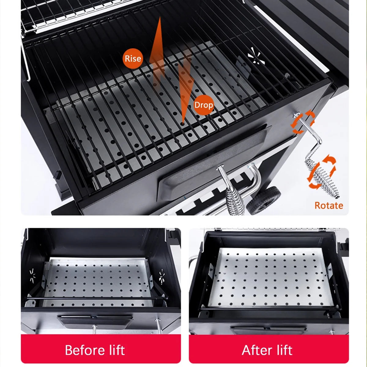 24 Charcoal Grill with Side Shelf and Wheels V792