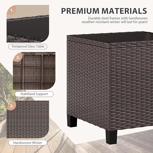 3 Piece Wicker Rattan Patio Furniture Set with Glass Table I2232