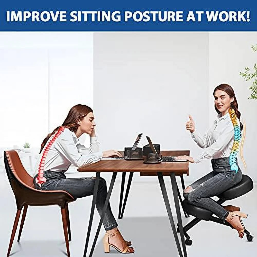 Height Adjustable Kneeling Chair with Foam Cushions and Casters X226976